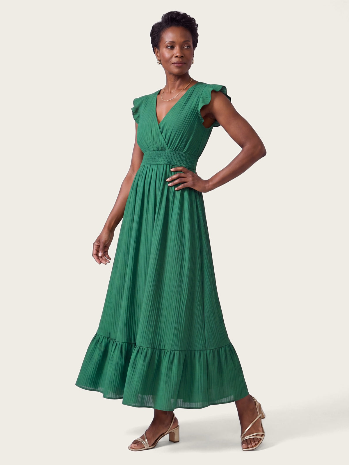 Close-up of fabric and detailing on the Positano maxi dress